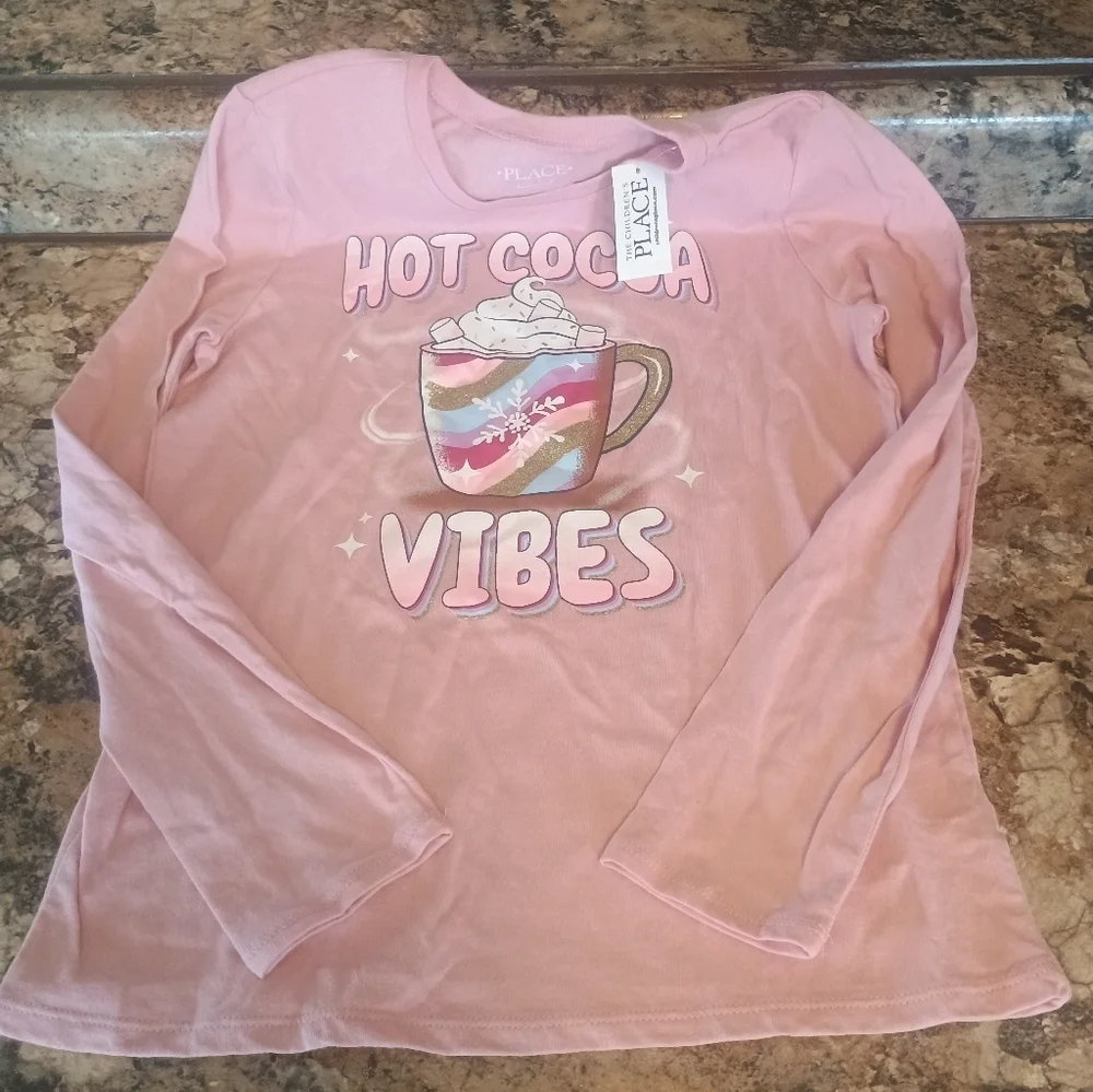 Hot Cocoa Vibes Girls Long Sleeve Graphic Tee New With Tags Large